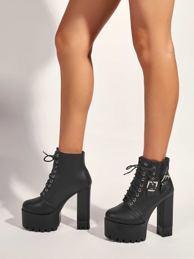 Buckle Decor Ultra High Heeled Combat Boots