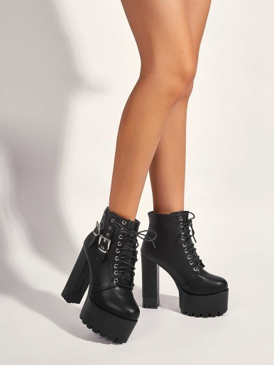 Buckle Decor Ultra High Heeled Combat Boots