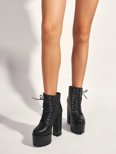 Buckle Decor Ultra High Heeled Combat Boots