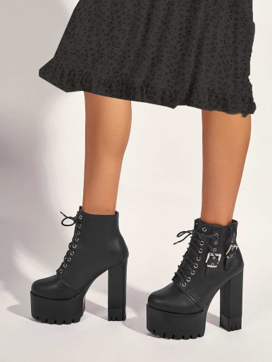 Buckle Decor Ultra High Heeled Combat Boots