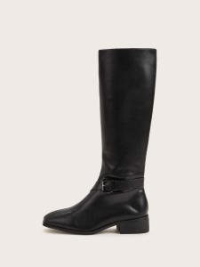 Buckle Strap Side Zip Riding Boots