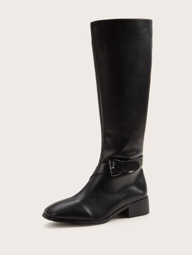 Buckle Strap Side Zip Riding Boots