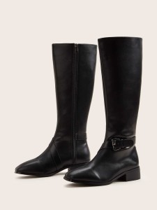 Buckle Strap Side Zip Riding Boots