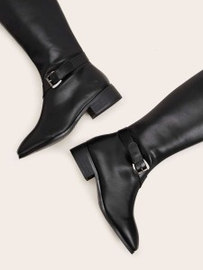 Buckle Strap Side Zip Riding Boots