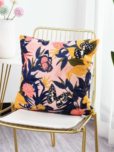 Butterfly Floral Print Cushion Cover