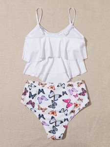 Butterfly Print Hanky Hem Bikini Swimsuit