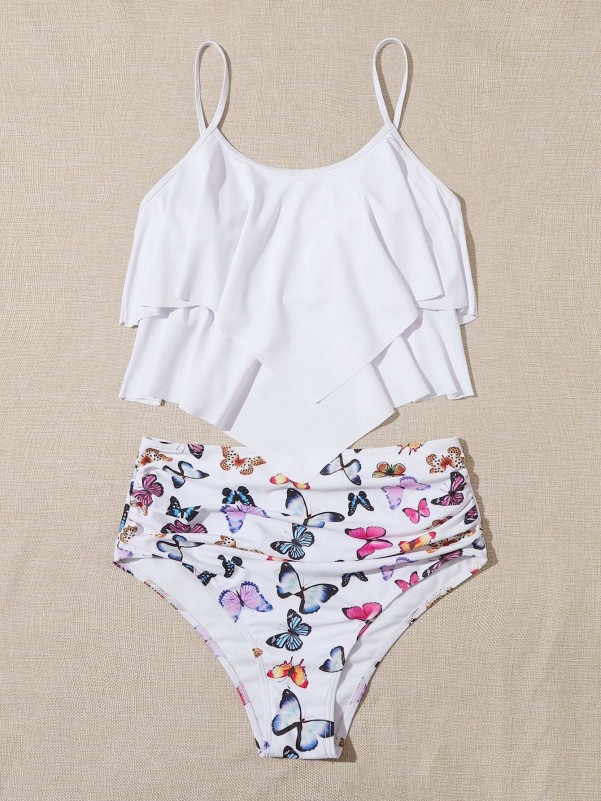 Butterfly Print Hanky Hem Bikini Swimsuit