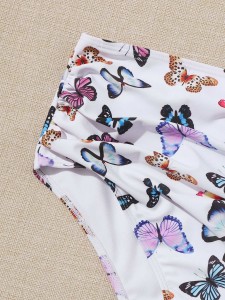 Butterfly Print Hanky Hem Bikini Swimsuit