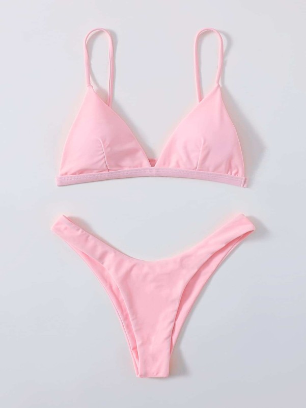 Solid High Cut Bikini Swimsuit