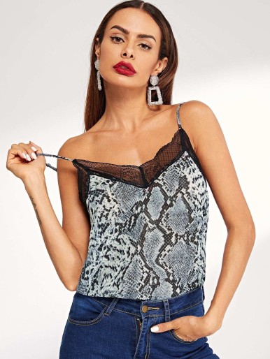 Contrast Lace Snake Skin Cami Top
