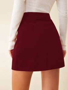 Button Front Solid Mini Skirt