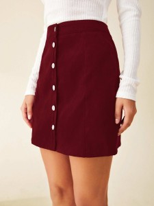 Button Front Solid Mini Skirt