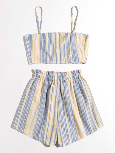 Button Front Stripe Cami Top & Shorts