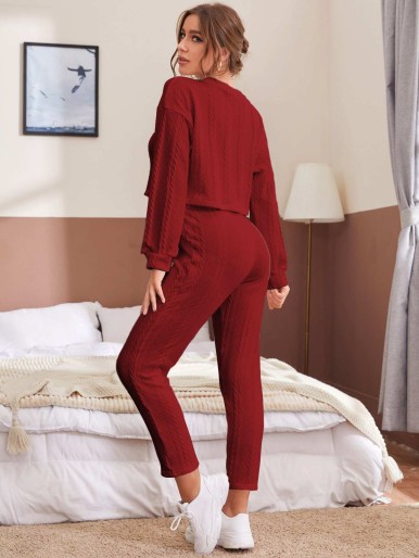 Cable Knit Drop Shoulder Lounge Set