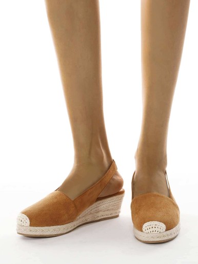 Cap Toe Suede Slingback Espadrille Wedges