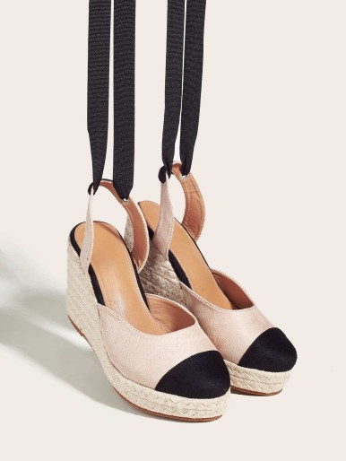 Cap Toe Tie Leg Espadrille Wedges