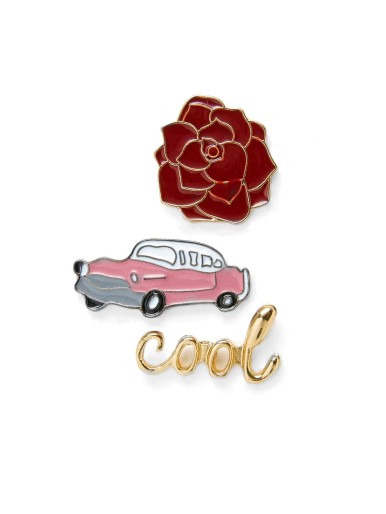 Car & Flower Design Brooch Set