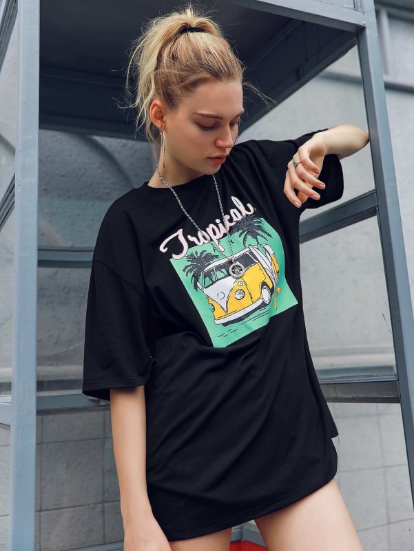 Car & Letter Graphic Oversized Tee