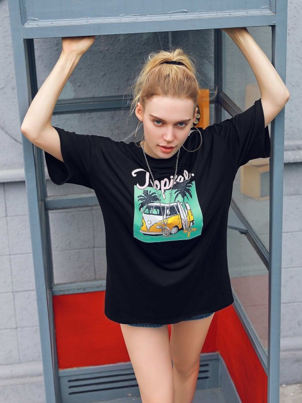 Car & Letter Graphic Oversized Tee