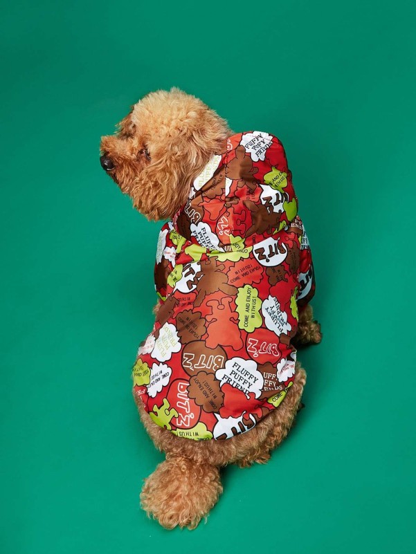 Cartoon Graphic Hooded Dog Coat