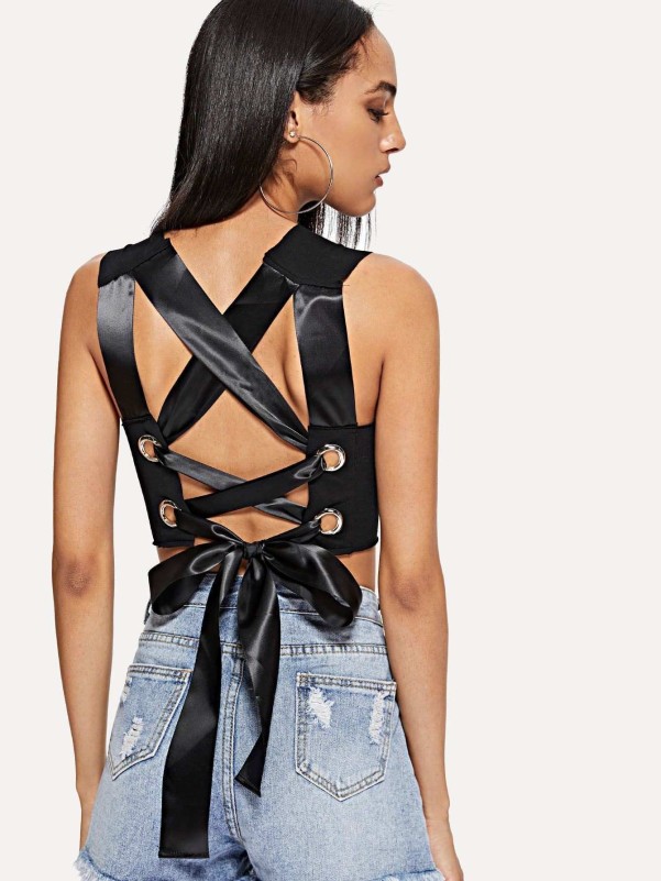 Lace Up Back Crop Top  Crop tops, Tops, Women