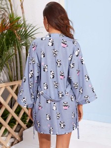 Cartoon Print Robe With Belt