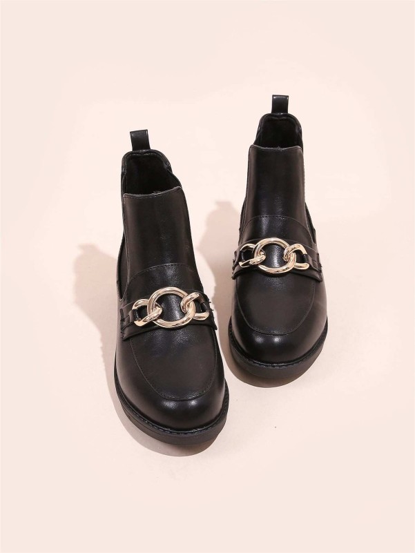 Chain Decor Block Heeled Chelsea Boots