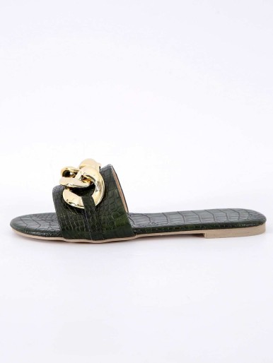 Chain Decor Croc Embossed Slide Sandals