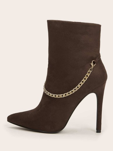 Chain Decor Side Zip Ankle Boots