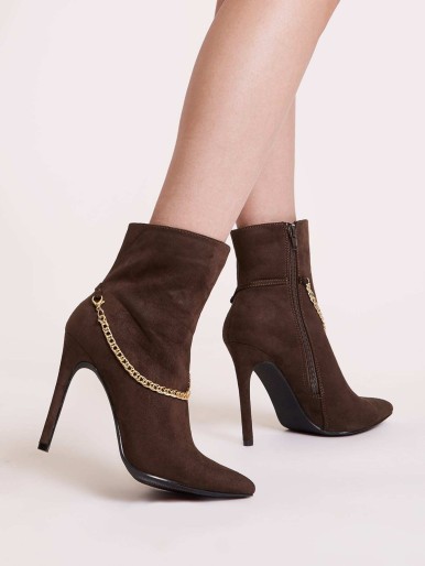 Chain Decor Side Zip Ankle Boots