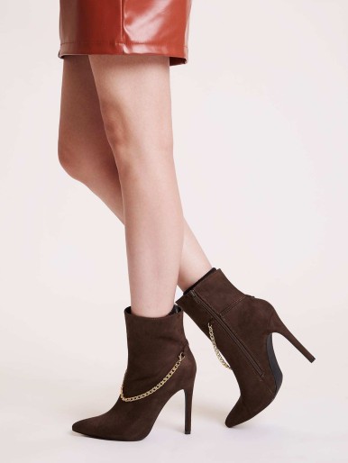 Chain Decor Side Zip Ankle Boots