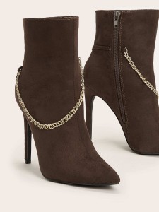 Chain Decor Side Zip Ankle Boots