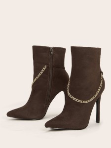 Chain Decor Side Zip Ankle Boots