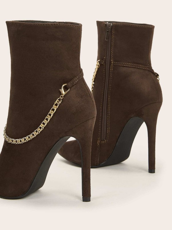 Chain Decor Side Zip Ankle Boots