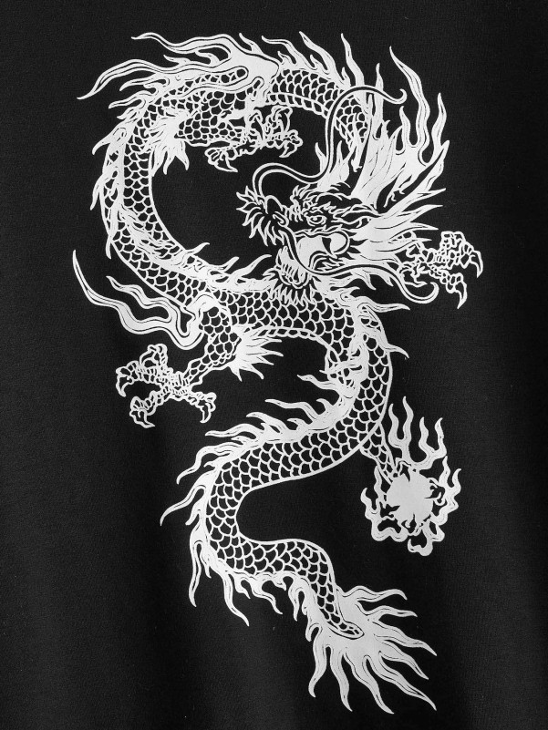 Chinese Dragon Graphic Drop Shoulder Sweatshirt