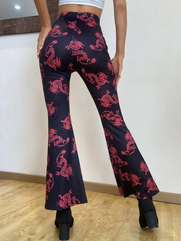 SHEIN High Waist Floral Print Flare Leg Pants