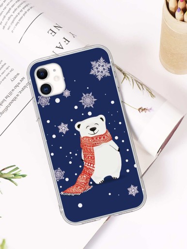 Christmas Bear & Snowflake Print Case Compatible With iPhone