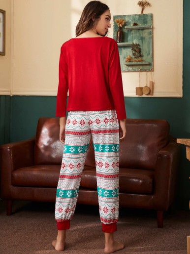 Christmas Slogan Graphic Slant Pocket Pajama Set