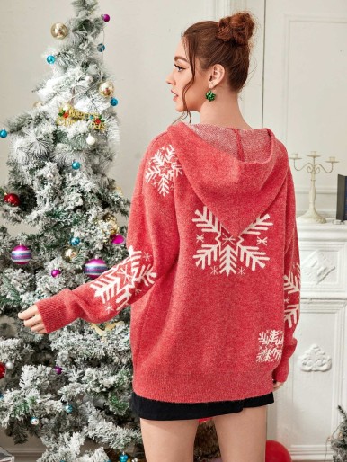 Christmas Snowflake Pattern Drawstring Hooded Sweater