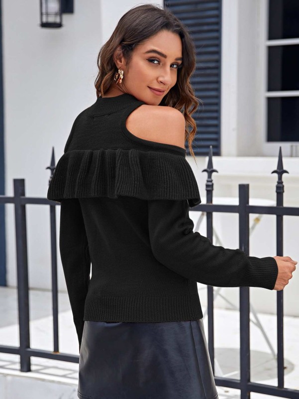 Cold shoulder clearance ruffle sweater