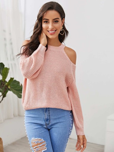 Cold Shoulder Solid Sweater