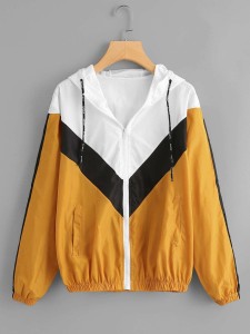 Color Block Drawstring Hooded Jacket
