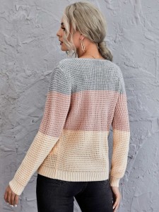 Color Block Pointelle Knit Sweater