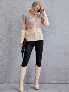 Color Block Pointelle Knit Sweater