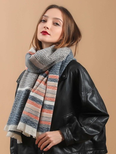 Color Block Raw Hem Scarf