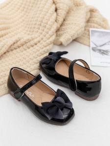 Girls Bow Decor Hook-and-loop Fastener Strap Flats