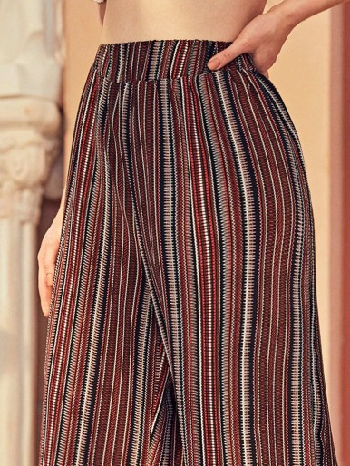 Color Striped Elastic Waist Pants