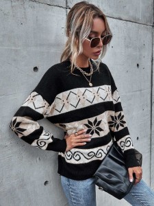 Colorblock And Argyle Pattern Drop Shoulder Sweater