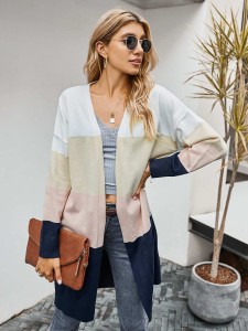 Color-block Drop Shoulder Open Front Cardigan