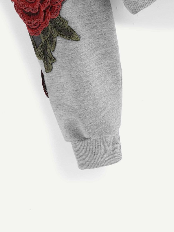 Floral Embroidered Applique Hoodie